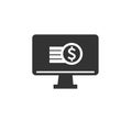 Icon money coin in computer. illustration isolated sign symbol thin line for web, modern minimalistic flat design vector on white Royalty Free Stock Photo