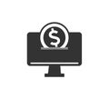 Icon money coin in computer. illustration isolated sign symbol thin line for web, modern minimalistic flat design vector on white Royalty Free Stock Photo