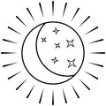 Icon moon sun, night day simple logo, button star rays Royalty Free Stock Photo