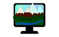 Icon with mountains, coniferous forest and stream