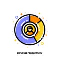 Icon of multicolor diagram and staff member for employee productivity concept. Flat filled outline style. Pixel perfect 64x64