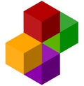 Icon of multicolor isometric cubes. Cube stack logo. Royalty Free Stock Photo