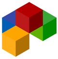 Icon of multicolor isometric cubes. Cube stack logo. Royalty Free Stock Photo