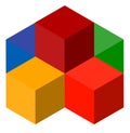 Icon of multicolor isometric cubes. Cube stack logo. Royalty Free Stock Photo
