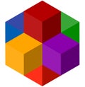 Icon of multicolor isometric cubes. Cube stack logo. Royalty Free Stock Photo