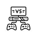 Black line icon for Multiplayer, video game and joystick