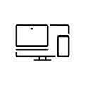 Black line icon for Multiple Devices, compatibility and digital