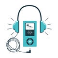 Icon of the Museum audio guide. Headphones with a wire connected to a gadget with control buttons. Audio accompaniment Royalty Free Stock Photo