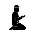 Icon of a Muslim man wearing a robe and skullcap doing prayer in a sitting position and raising his hands