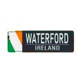 Icon of national flag of Ireland with green, white and orange colors and inscription of city name Waterford. lettering