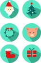 New year icon: pig, christmas tree, Santa Claus, christmas socks, gift, wreath.