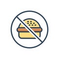 Color illustration icon for No, burger and fastfood