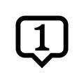 Icon number 1 in speech bubble square black isolated on white, first symbol square shape, 1st symbol for success or quality