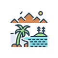 Color illustration icon for Oasis, saudi and palm