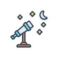 Color illustration icon for Observer, cosmos and magnify