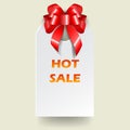 Icon for offers. Template for Realistic price tag with a red bow. Modern label. Hot sale price tag