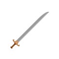 Old knight sword with long steel blade and wooden handle. Weapon of medieval warrior. Flat vector icon Royalty Free Stock Photo