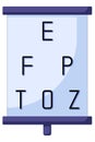 Icon of ophthalmologist testing eyesight pointing at eye chart symbols, icon in a flat style. Vision checkup, eye health