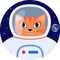 Icon orange cat funny cartoon astronaut in space suit Royalty Free Stock Photo