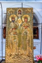 Icon of the orthodox saints Peter and Fevronia in Holy Trinity convent in Murom, Russia