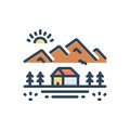 Color illustration icon for Outdoor, outside and house