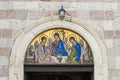 Icon over the gate of the church in Budva, Montenegro. The image of the Orthodox saint on facade