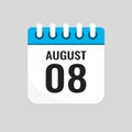 Icon page calendar day - 8 August Royalty Free Stock Photo