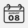 Icon page calendar day - 8 August Royalty Free Stock Photo