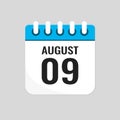 Icon page calendar day - 9 August Royalty Free Stock Photo