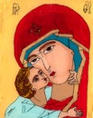 Naive Orthodox Icon of Virgin Mary and Baby Jesus