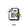 Icon of paper bank document with golden dollar coin for invoice or bill concept. Flat filled outline style. Pixel perfect 64x64 Royalty Free Stock Photo