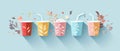 Icon of a paper cup. Illustration of red paper cups with straws for drinking sodas or cold beverages. Flat modern Royalty Free Stock Photo