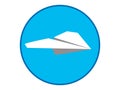 Icon of paper plane. White paper plane on a blue background.