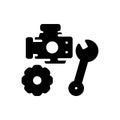 Black solid icon for Part, auto and wrench