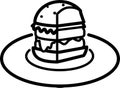 Icon part of a hamburger with salad and cheese and cutlet on a plate