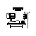 Black solid icon for Patient, treatment and bed Royalty Free Stock Photo
