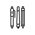 Black line icon for Pens, pencils and study