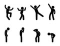 Icon people cheerful and sad, various emotions are expressed by the pose of a person, stick figure man