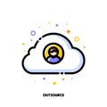 Icon of person photo and cloud for relocating a business or outsource concept. Flat filled outline style. Pixel perfect 64x64