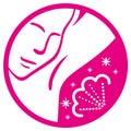 Icon pictogram person passing deodorant in the armpit, pink