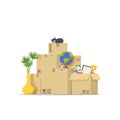 Icon pile of stacked cardboard boxes. Concept moving house. Relocation to apartment. Delivery service