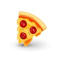 Icon of Pizza with Sausage. Vector Illustration of Slice of Pizza in Cartoon Style. Isolated Icon on White Field