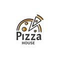 Icon of Pizza slice. Modern Pizzeria logo template. Italian Food Restaurant Emblem. Fast food cafe logotype design