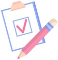 Icon of daily plan with red tick mark near huge pencil. Checklist, to do list, questionnaire symbol Royalty Free Stock Photo
