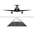 Icon plane lands on the runway isolated. vector