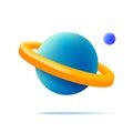 Icon Planet Saturn with ring around. 3d render globe with satellite Royalty Free Stock Photo