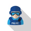 Icon of policeman wearing protection gear and eyeshield.