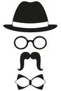 Icon poster man father dad day avatar element set hat glasses mustache bow tie silhouette.