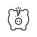 Black line icon for Poverty, bankruptcy and piggy