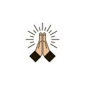Icon of praying hands with burst in flat design Royalty Free Stock Photo